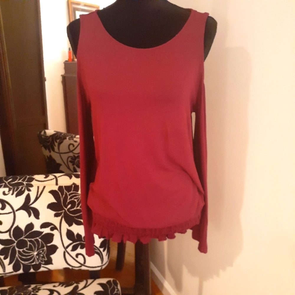 Cold shoulder top with flare sleeve